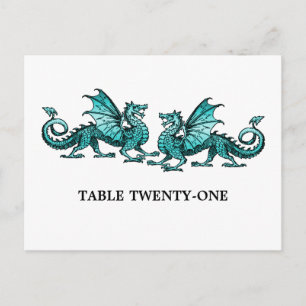 Teal Elegant Dragons Table Number Postcard
