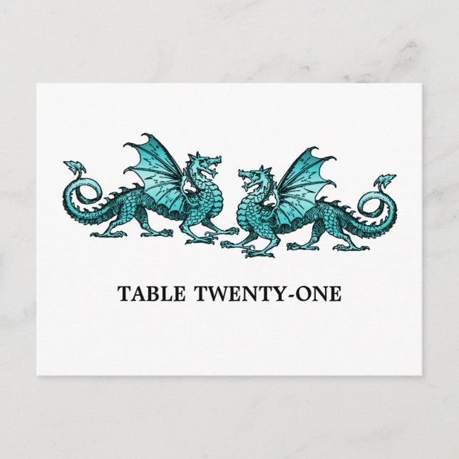 Teal Elegant Dragons Table Number Postcard (Front)
