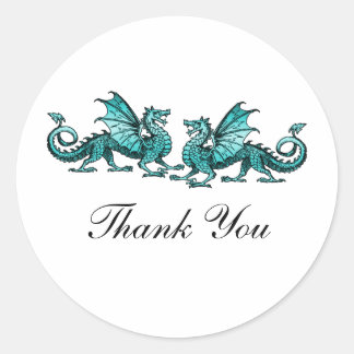 Teal Elegant Dragons Thank You Stickers