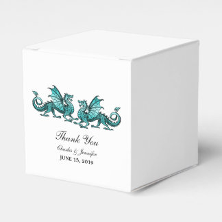 Teal Elegant Dragons Wedding Favor Boxes