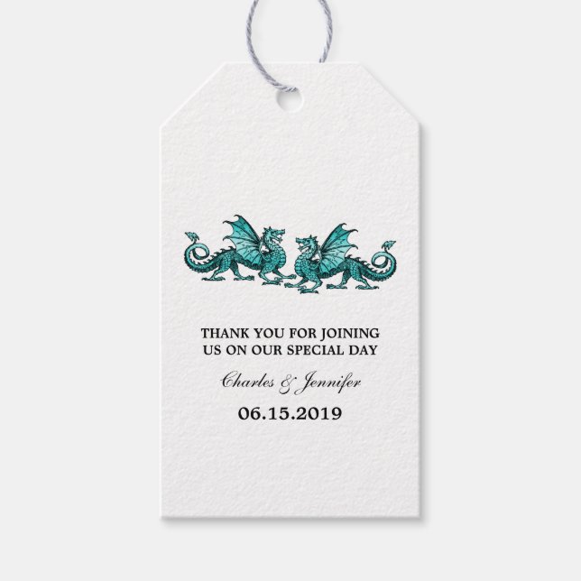 Teal Elegant Dragons Wedding Gift Tags (Front)