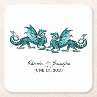 Teal Elegant Dragons Wedding Paper Coasters
