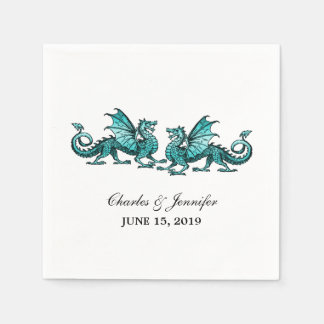 Teal Elegant Dragons Wedding Paper Napkins