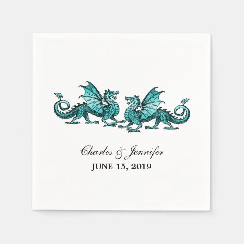 Teal Elegant Dragons Wedding Paper Napkins