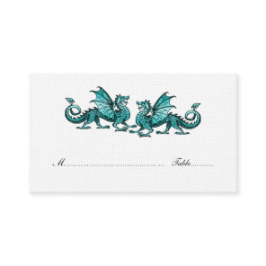Teal Elegant Dragons Wedding Place Card