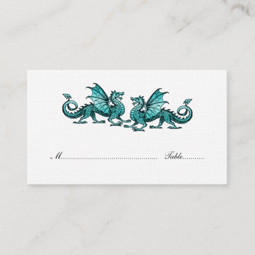 Teal Elegant Dragons Wedding Place Card