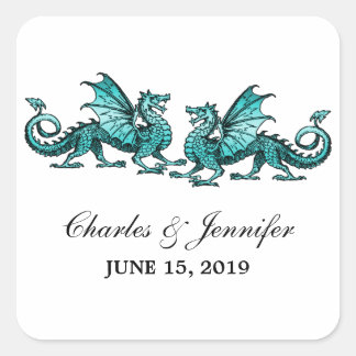 Teal Elegant Dragons Wedding Stickers