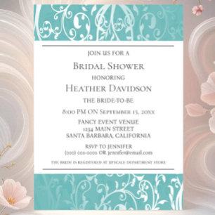 Teal Elegant Flourish Bridal Shower Invite