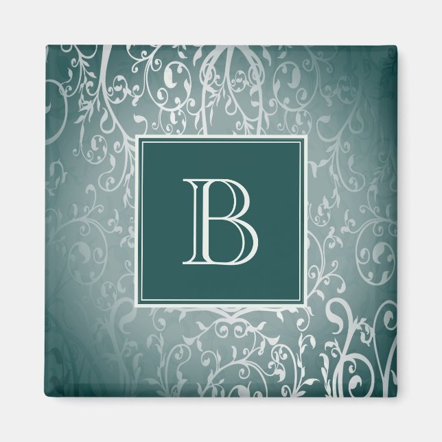 Teal Elegant Flourish Monogram Magnet (Front)