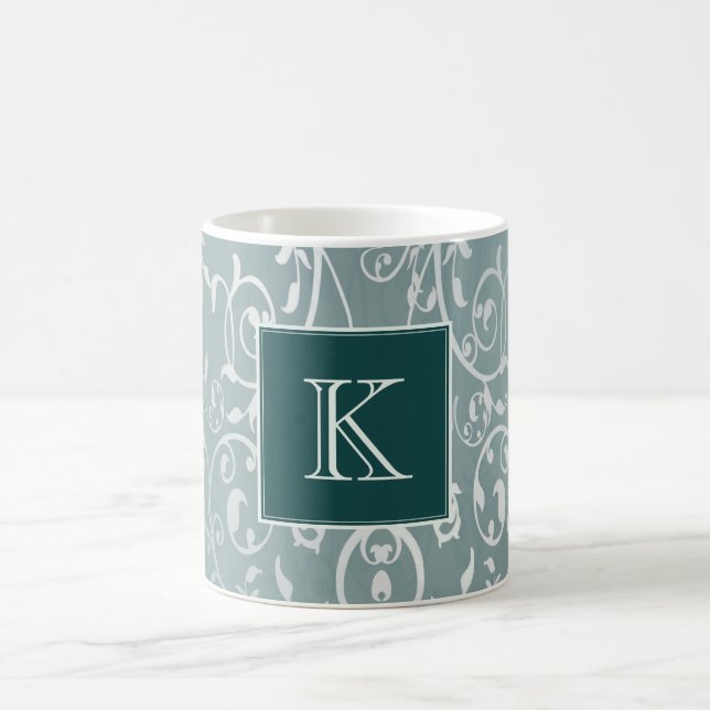 Teal Elegant Flourish Monogram Mug (Center)