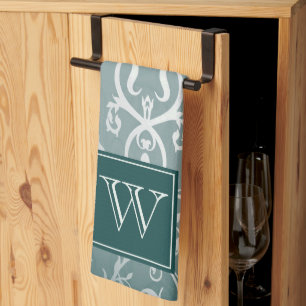 Teal Elegant Flourish Monogram Towel