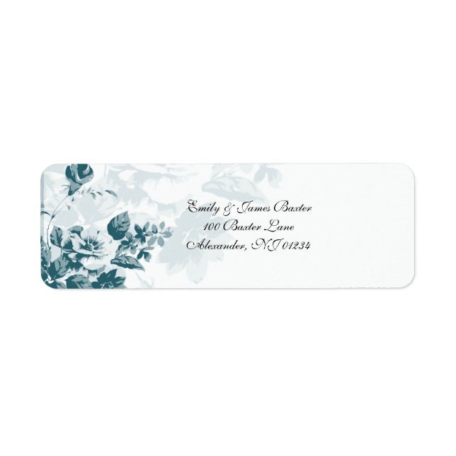 Teal Elegant Flower Wedding Address Labels (Front)