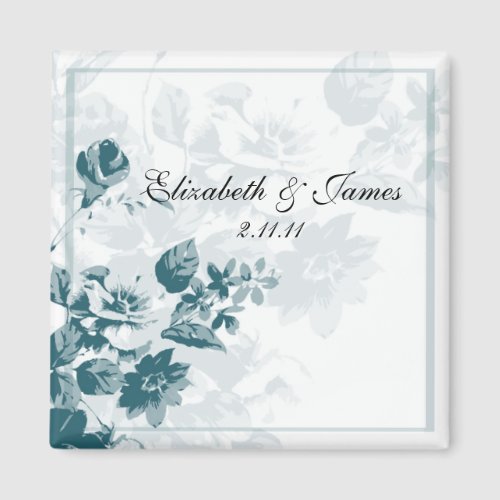 Teal Elegant Flower Wedding Favor Magnets