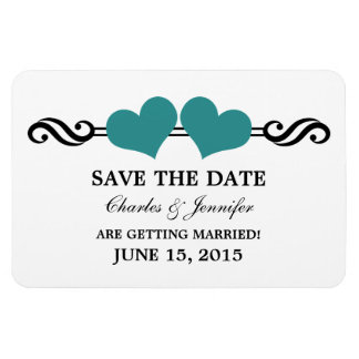Teal Elegant Hearts Save the Date Magnet