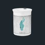 Teal Elegant Peacock Beverage Pitcher<br><div class="desc">Serve your hot or cold beverages with this unique Teal Elegant Peacock Personalized Porcelain Pitcher. Pitcher design features a vibrant peacock adorned with delicate foliage against a light gray grunge background. Additional gift items available with this design as well as a variety of colors.</div>