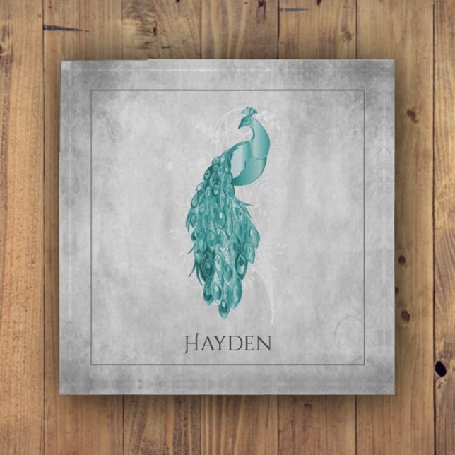 Teal Elegant Peacock Paperweight (Teal Elegant Peacock Personalized Paperweight)