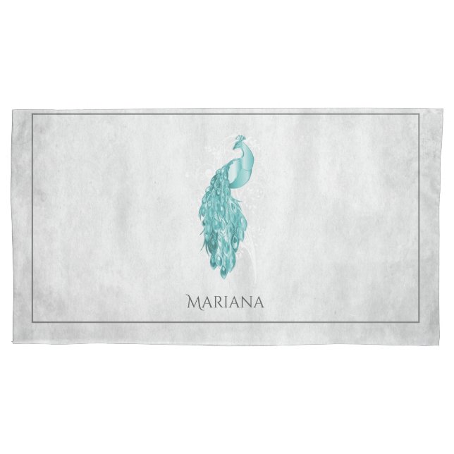 Teal Elegant Peacock Pillow Case (Front)