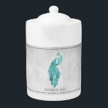 Teal Elegant Peacock Teapot<br><div class="desc">Enjoy your tea with a Teal Elegant Peacock Personalized Teapot. Teapot design features a vibrant peacock adorned with delicate foliage against a light gray grunge background. Additional gift items available with this design as well as a variety of colors.</div>