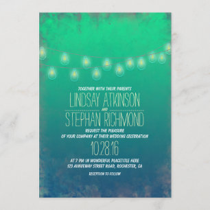 Teal Elegant String Lights Wedding Invitation
