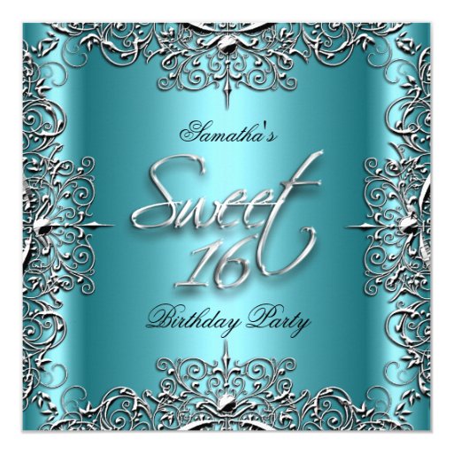 Teal Elegant Sweet Sixteen Sweet 16 Party White Invitation | Zazzle