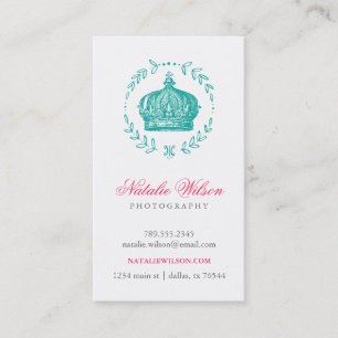 Teal Elegant Vintage Crown Vertical Business Card