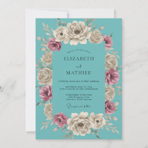 Teal Elegant Vintage Wedding Invitation