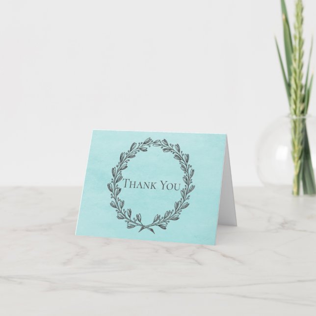 Teal Elegant Wreath Thank You Card (Front)
