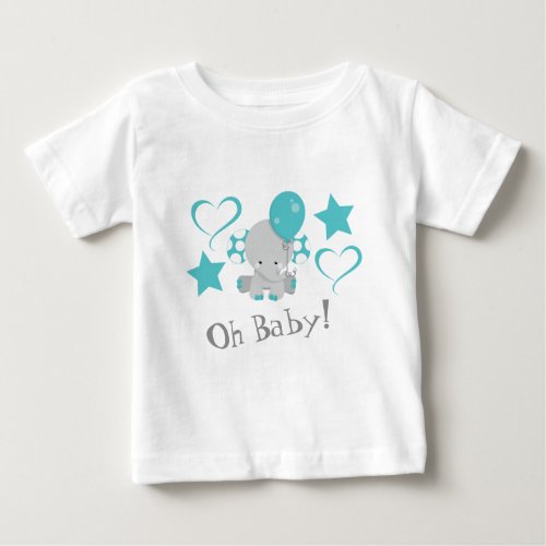 Teal Elephant Balloon Oh Baby Baby T_Shirt