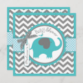 Teal Elephant Boy Chevron Print Baby Shower Invitation (Front/Back)