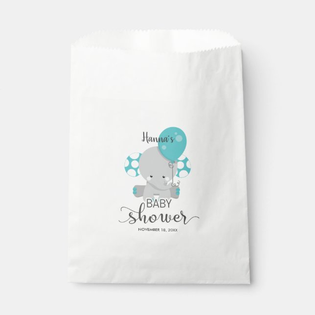 Teal Elephant Gender Neutral Baby Shower Thank You Favor Bag (Front)