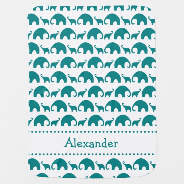 Teal Elephant Silhouette Personalized name blanket (Front)