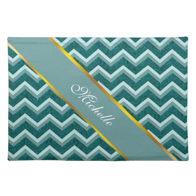 Teal Embossed Foil Cloth Placemat (Front)