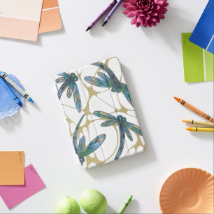 Teal & Emerald Dragonflies on Retro Yellow Groove iPad Mini Cover