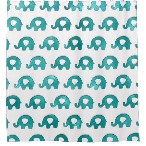 Teal Emerald Green White Animals Baby Elephants Shower Curtain