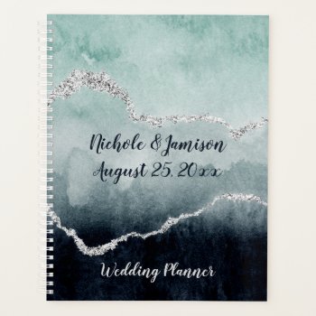 Teal  Emerald  Navy And Silver Geode Agate Wedding Planner by dmboyce at Zazzle