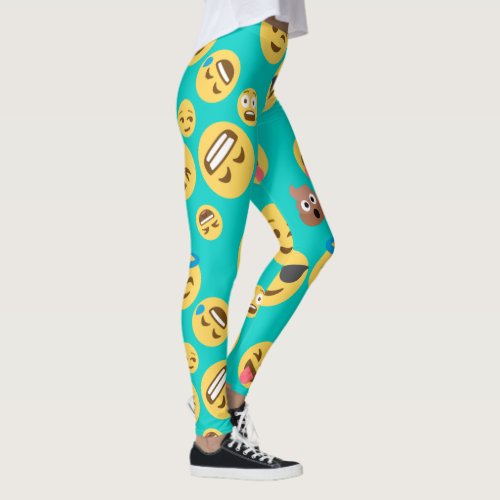 Teal Emojis Patterned Leggings