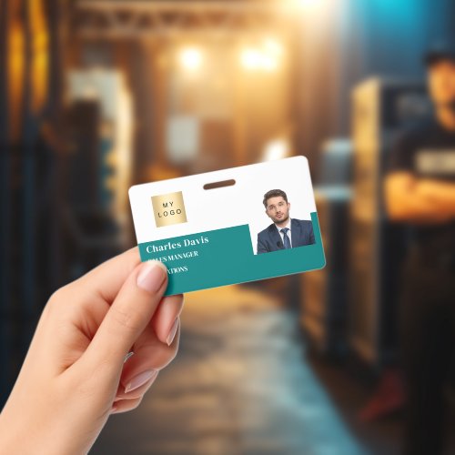 Teal employee ID logo photo security horizontal Badge