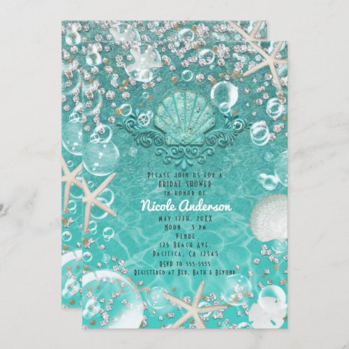 Teal Enchanted Sea Starfish  Bubbles Invitation