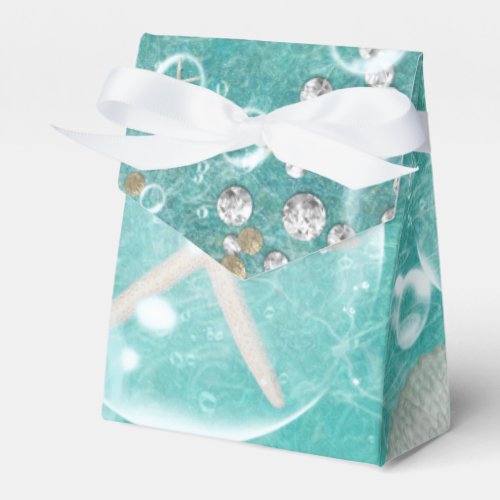 Teal Enchanted Sea Starfish  Bubbles Ocean Beach Favor Boxes