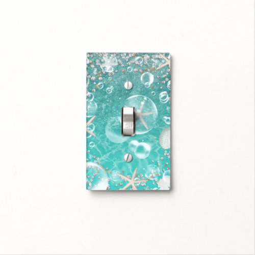 Teal Enchanted Sea Starfish  Bubbles Ocean Beach Light Switch Cover