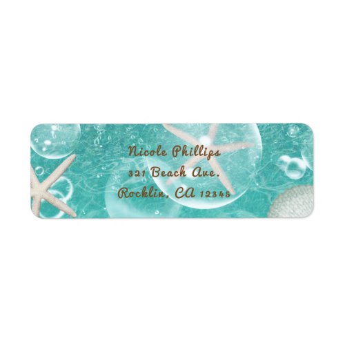 Teal Enchanted Sea Starfish  Bubbles Ocean Party Label