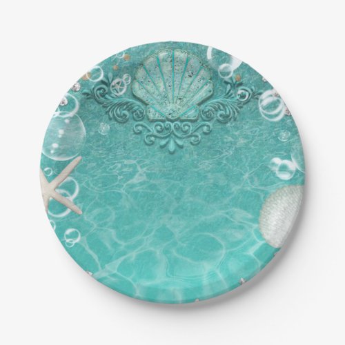 Teal Enchanted Sea Starfish  Bubbles Ocean Party Paper Plates