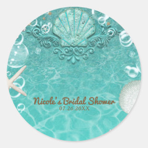 Teal Enchanted Sea Starfish & Bubbles Party Favor Classic Round Sticker