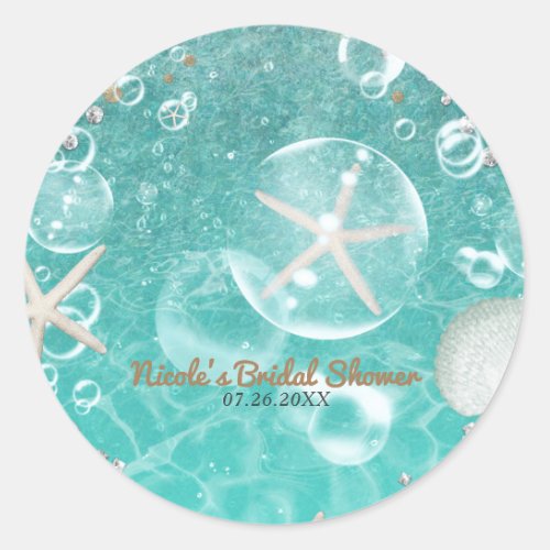 Teal Enchanted Sea Starfish  Bubbles Party Favor Classic Round Sticker