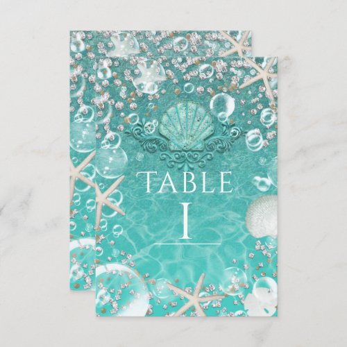 Teal Enchanted Sea Starfish  Bubbles Table Number