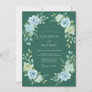 Teal Enchanting Floral Wedding Invitation