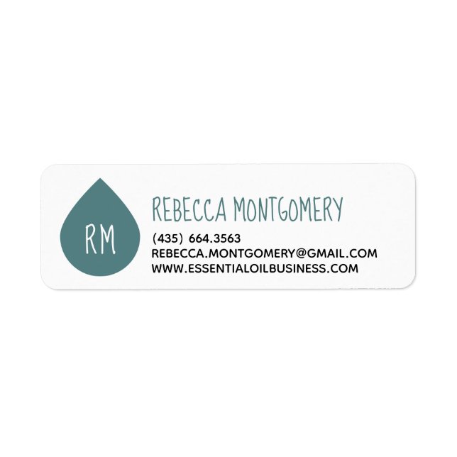 Teal Essential Oil Drop Product Business Label (Front)