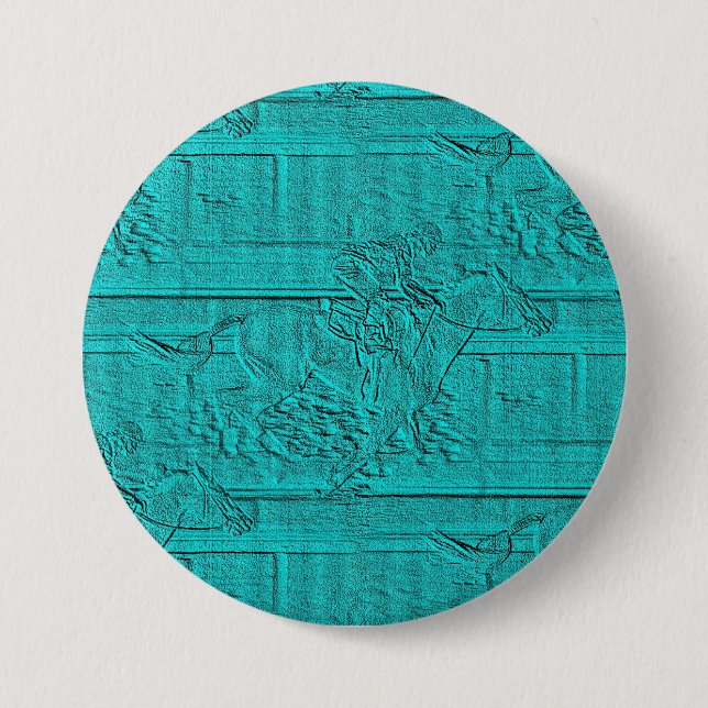 Teal Etched Look Horse Racing Silhouette Button (Front)