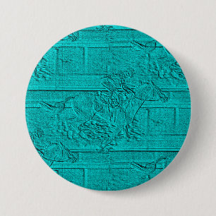 Teal Etched Look Horse Racing Silhouette Button