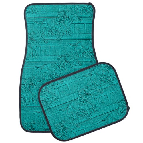 Teal Etched Look Horse Racing Silhouette Car Floor Mat